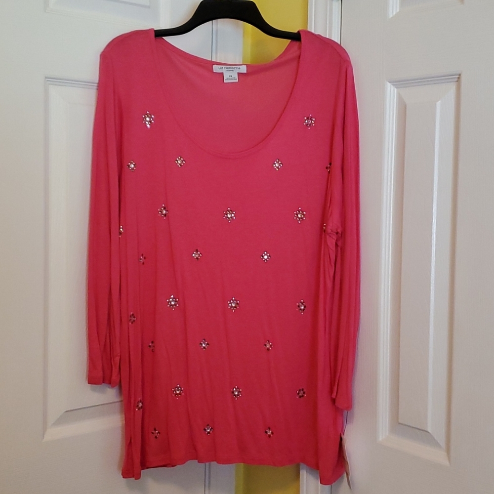 Liz Claiborne NEW pink bedazzled top size 2x